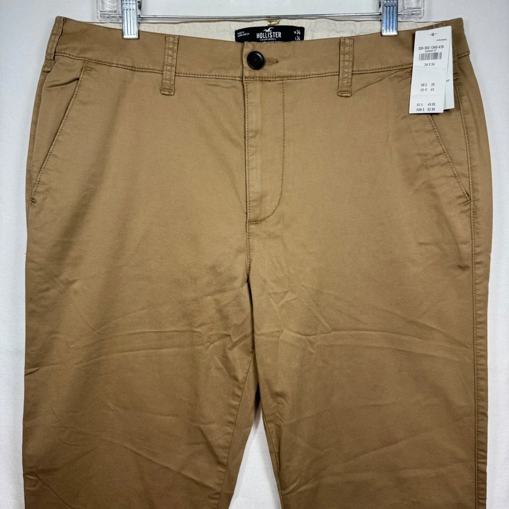 Hollister Mens Slim Straight Chino Pants Epic Flex Khaki Size 34x34
